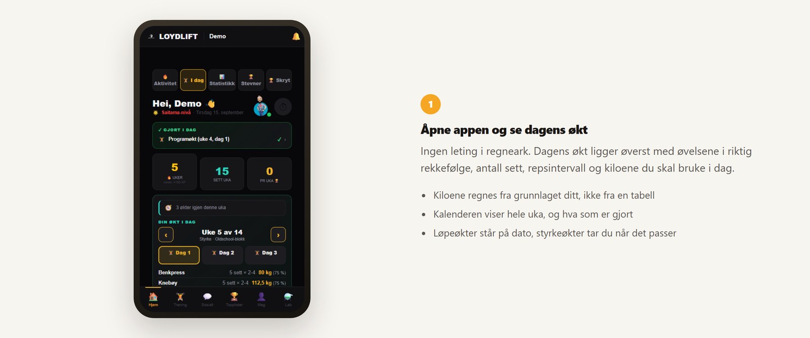 Åpne appen og se dagens økt