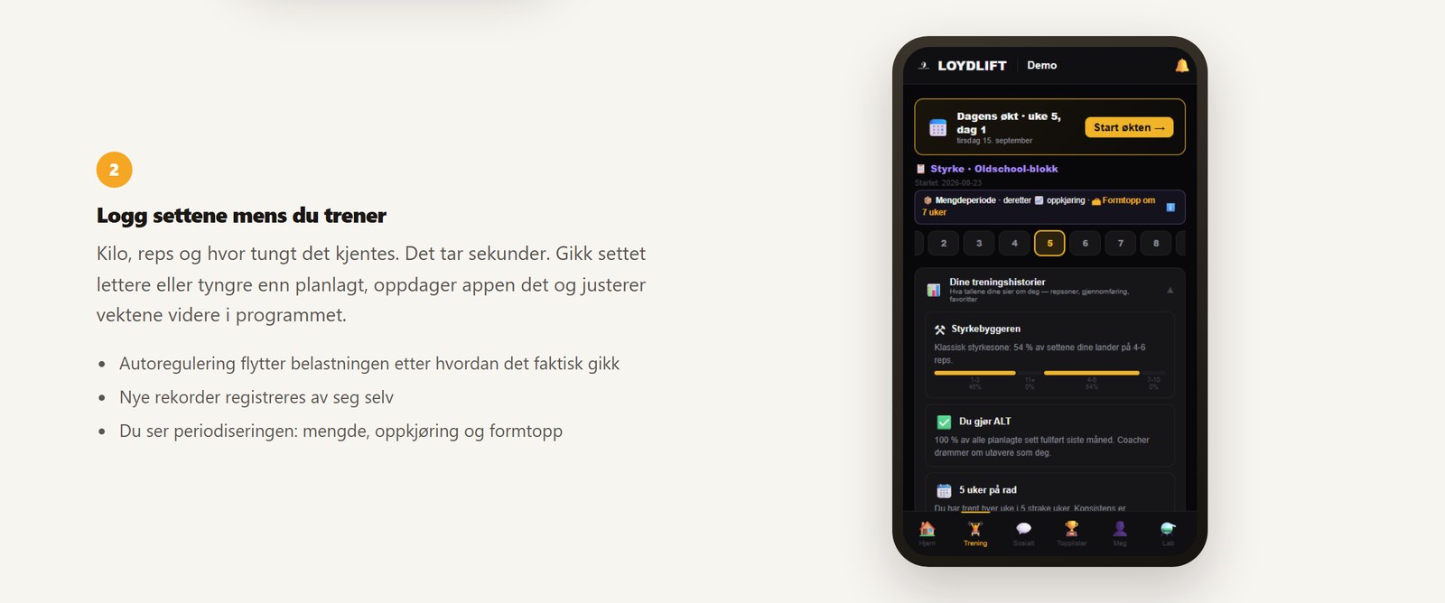 Logg settene mens du trener, appen autoregulerer