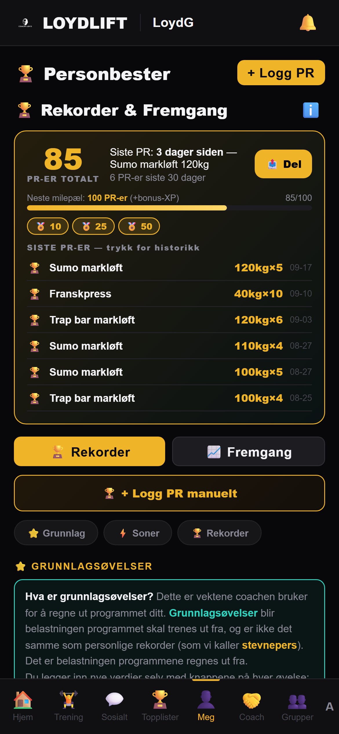 Rekordveggen i LoydLift: personbester og fremgang