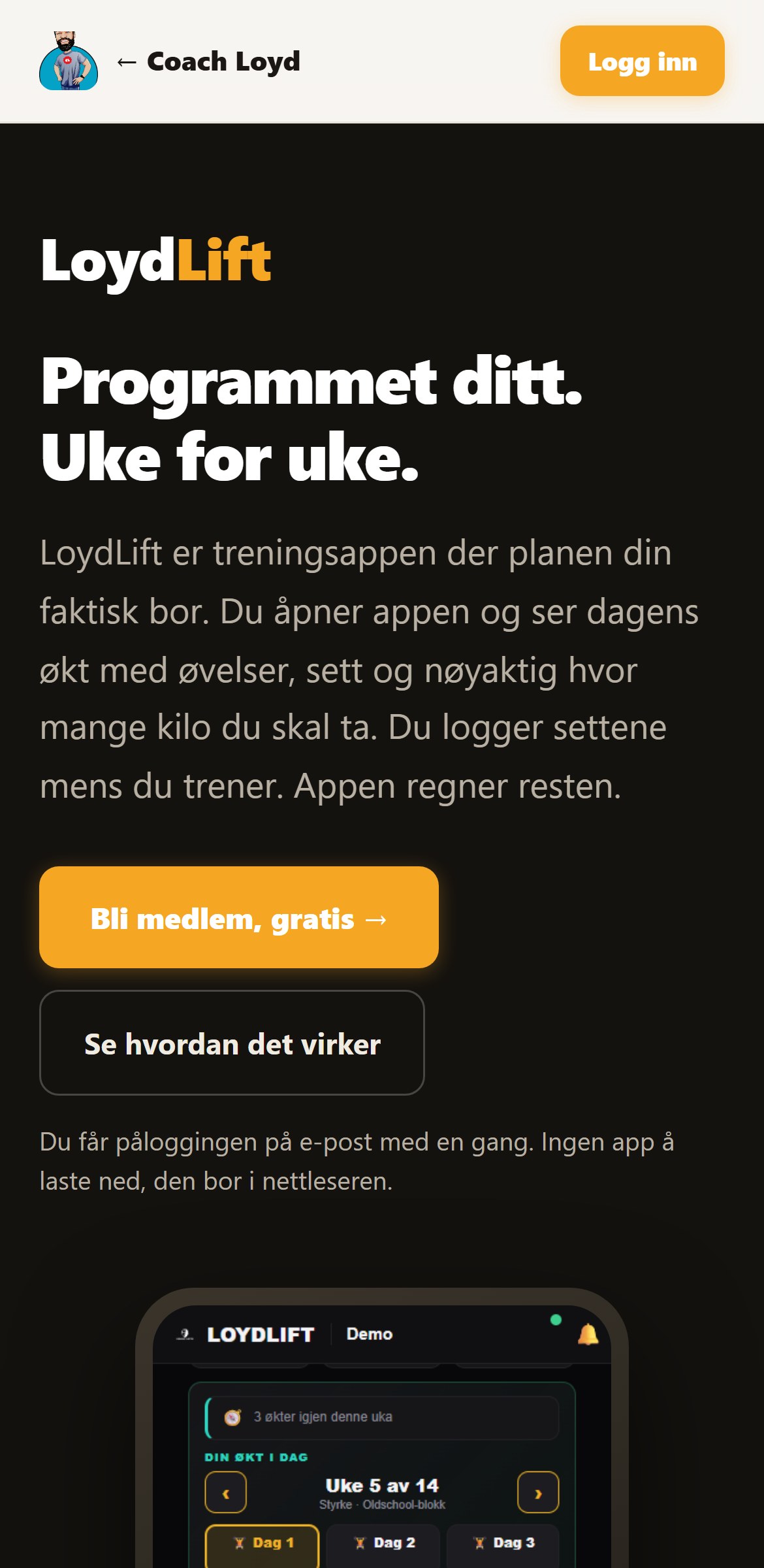 Landingssiden for nye medlemmer