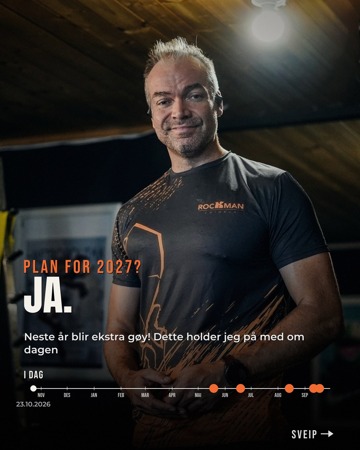 Coach Loyd i Rockman-t-skjorte, forsiden på Plan for 2027
