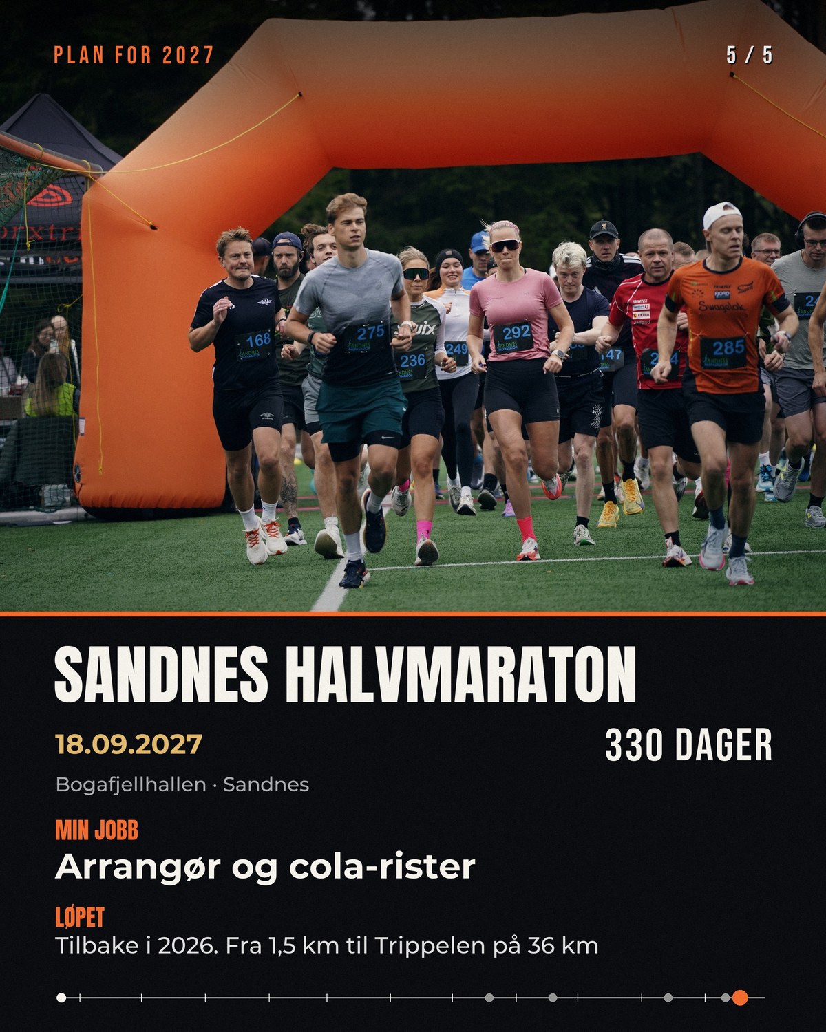 Løpere i starten av Sandnes halvmaraton ved Bogafjellhallen