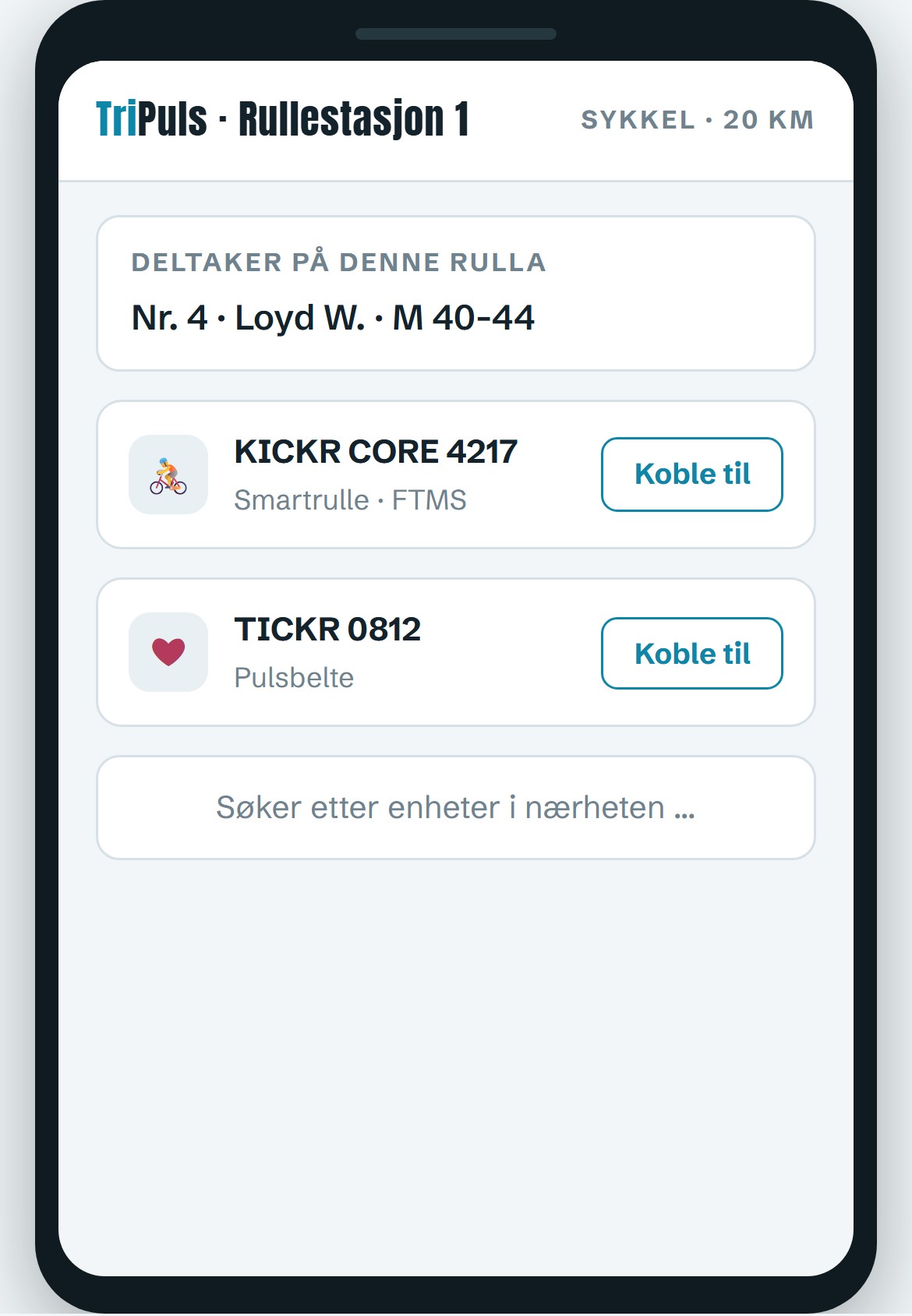 Rullestasjonen kobler smartrulla og pulsbeltet til stevnet