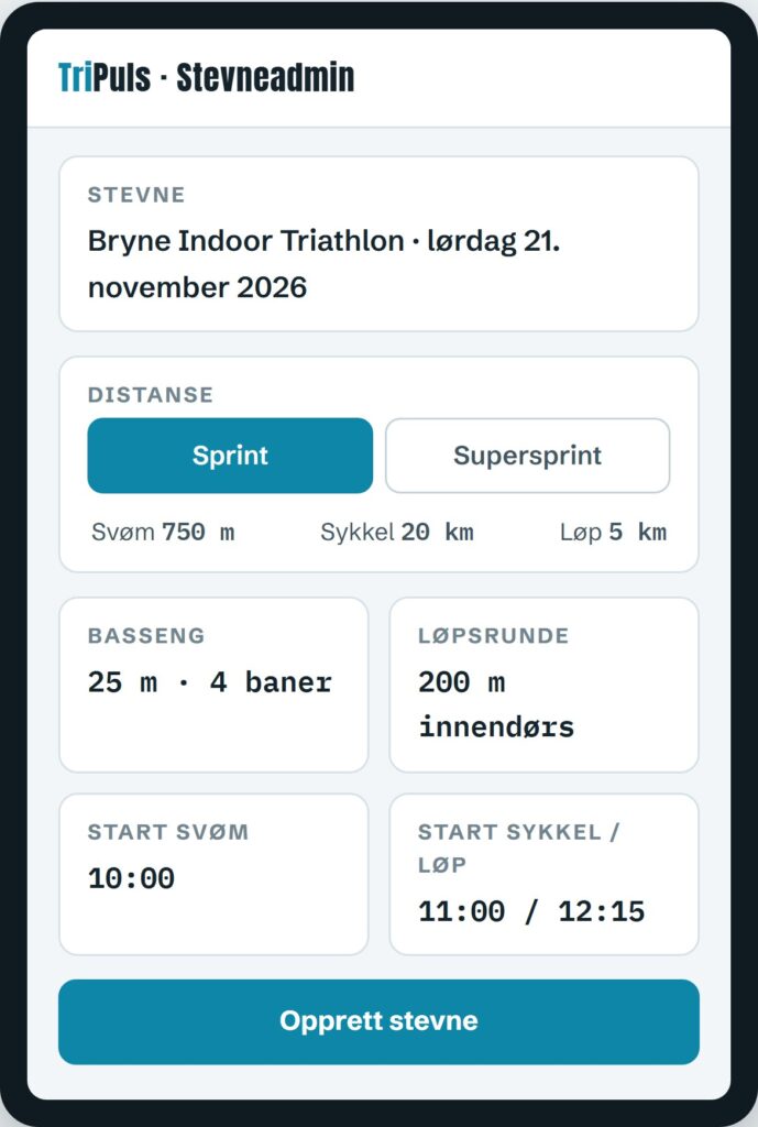 Stevneoppsettet i TriPuls: distanse, basseng og starttider